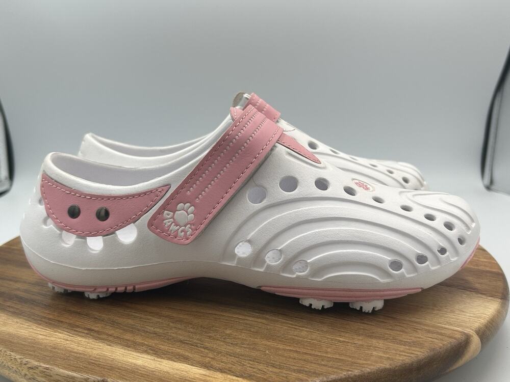 Dawgs Spirit Golf Shoes Ultra Lite Womens Sz 8 Pink White Spikes Comfort Outdoor